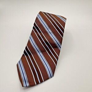 Brooks Brothers Makers Mens Neck Tie Brown Blue Striped 100% Silk USA 58.5" LONG